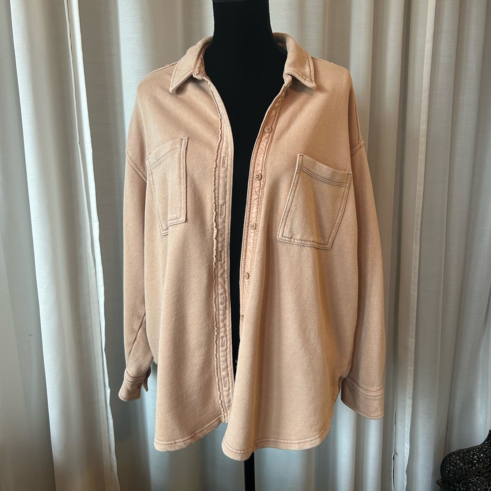 aerie Oversized Button-Down Shirt Jacket in Tan